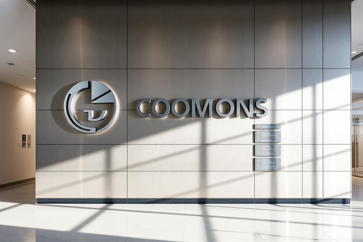 Northgate lobby identity — Brushed aluminium lobby logo with matching floor directory system.